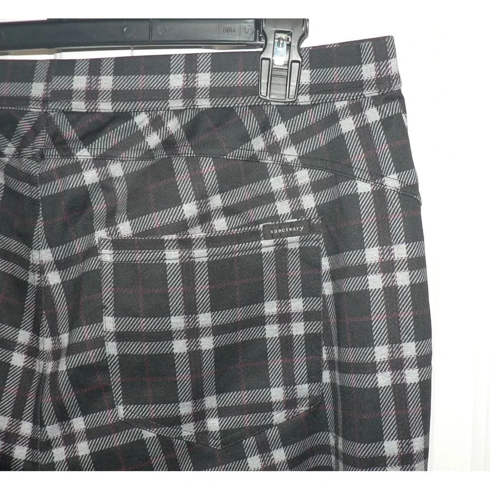 Sanctuary Womens Plus Size Elastic Waist Stretch Plaid Crop Leggings in Black 2X